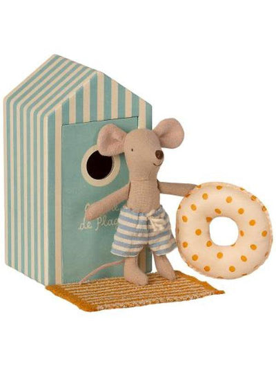 Maileg Beach Mouse - Little Brother and Cabin de Plage, float and towel (16-1722-01)